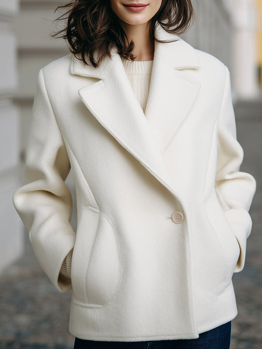 Elegant Winter White Wool-Blend Peacoat For Women