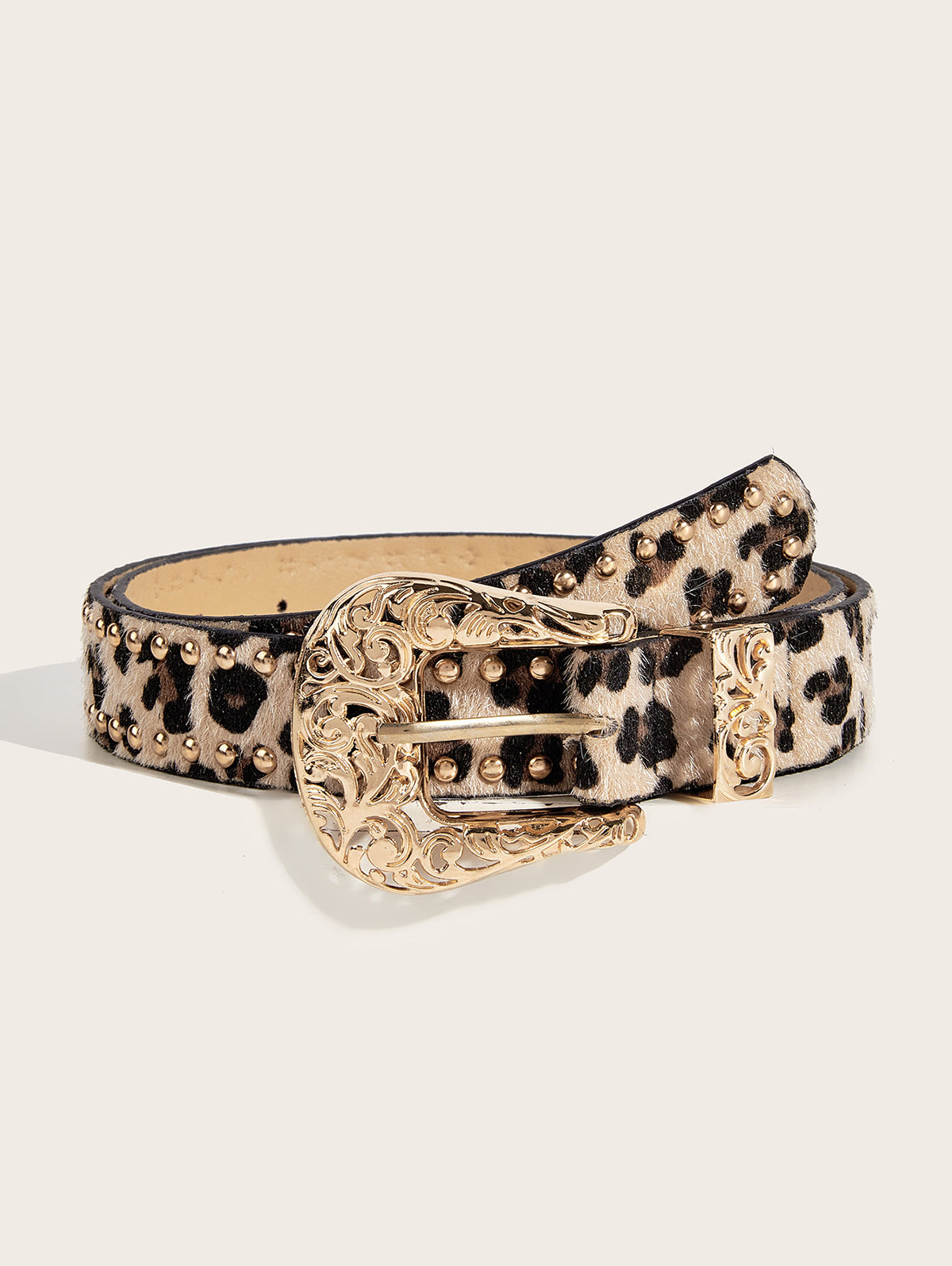Fashion PU Leather Leopard Pattern Studded Belt