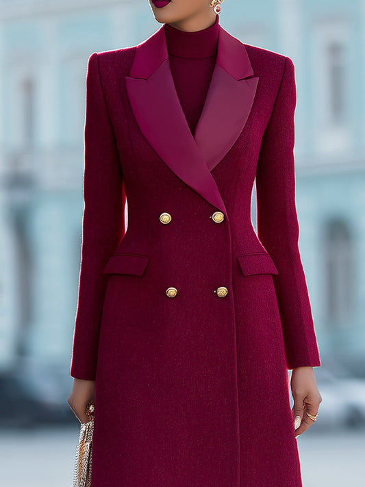 Double-Breasted Tailored Coat With Satin Lapel