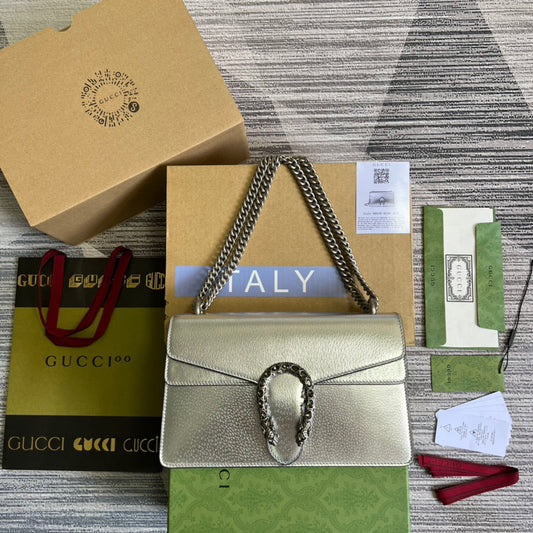 gg Dionysus Small Shoulder Bag Silver For Women, Women&#8217;s Bags 10in/26cm gg 499623 1TRBN 8173
