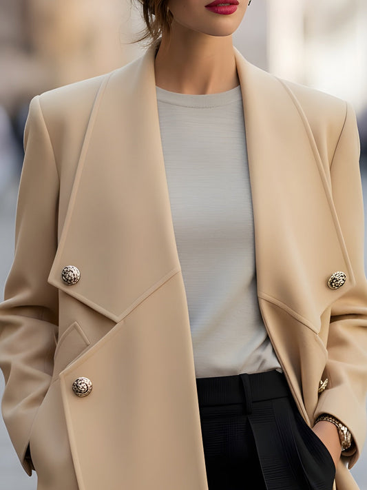 Elegant Double-Breasted Short Coat With Oversized Lapel