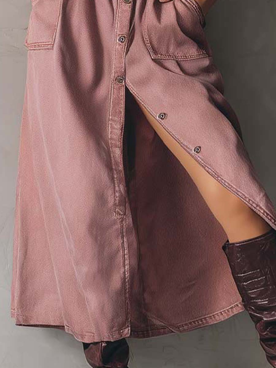 Dusty Rose Belted Denim Maxi Dress