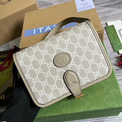 gg Mini Shoulder Bag With Interlocking G Beige For Women, Women&#8217;s Bags 7.9in/20cm gg ‎671620 UULBT 9683