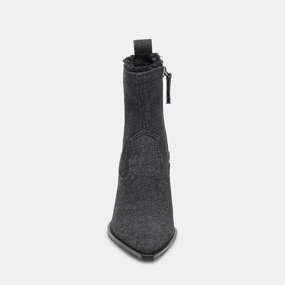 Denim Black Pointed Side-Zip Ankle Boots for Women