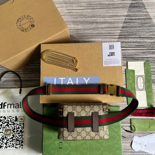 gg Ophidia Belt Bag With Web Beige/Ebony Soft gg Supreme Canvas  For Men 7.1in/18cm gg 699765 96IWG 8745