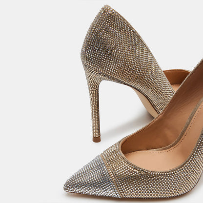 Gold & Silver Rhinestone Pointed Toe 4'' Stiletto Heel Pumps