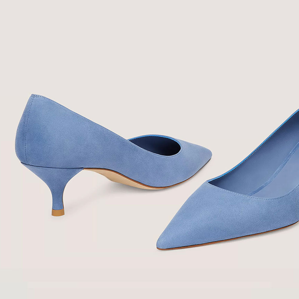 Elegant Blue Vegan Suede Pointed Toe Kitten Heel Pumps for Women
