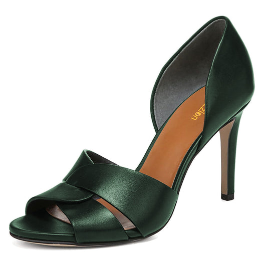 Dark Green Slip-On Open Toe Stiletto Heel Twist Strappy Pumps Shoes