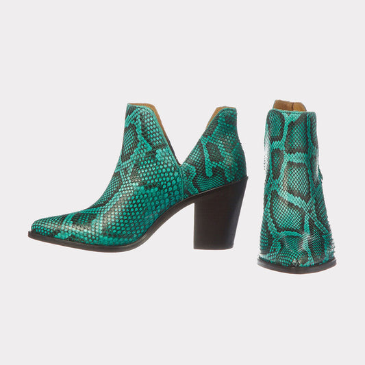 Fashion Black & Green Python Pattern Pointed Toe Short Boots for Women