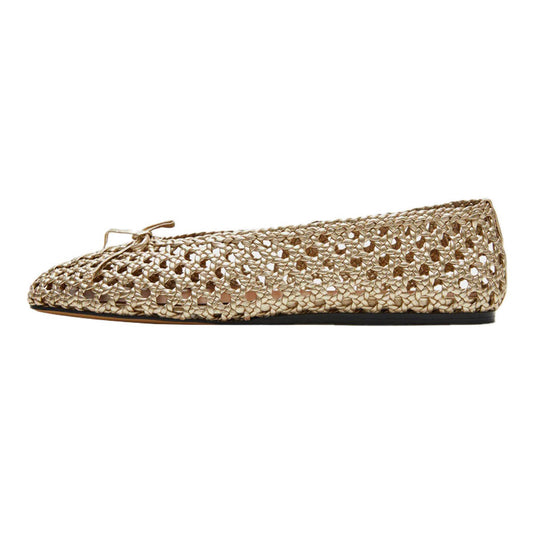 Elegant Gold Square Toe Hollow-Out Bow Braided Women's Dress Flats