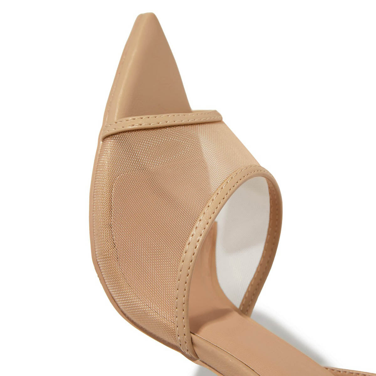 Elegant Nude Mesh Open Toe Buckled Ankle Strap High Heels Sandals