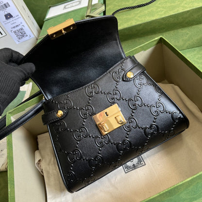 gg Small gg Top Handle Bag Black Debossed For Women 11in/29cm gg 675791 UD9AG 1000
