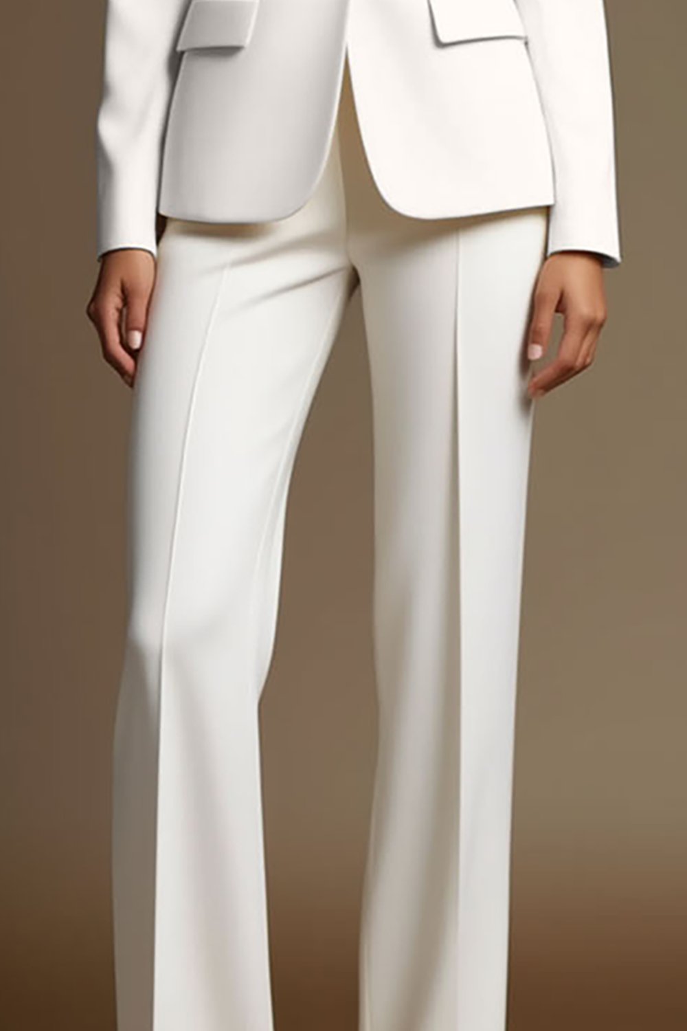 Formal Work Pants Suit White Long Sleeve Straight-Leg Blazer Set