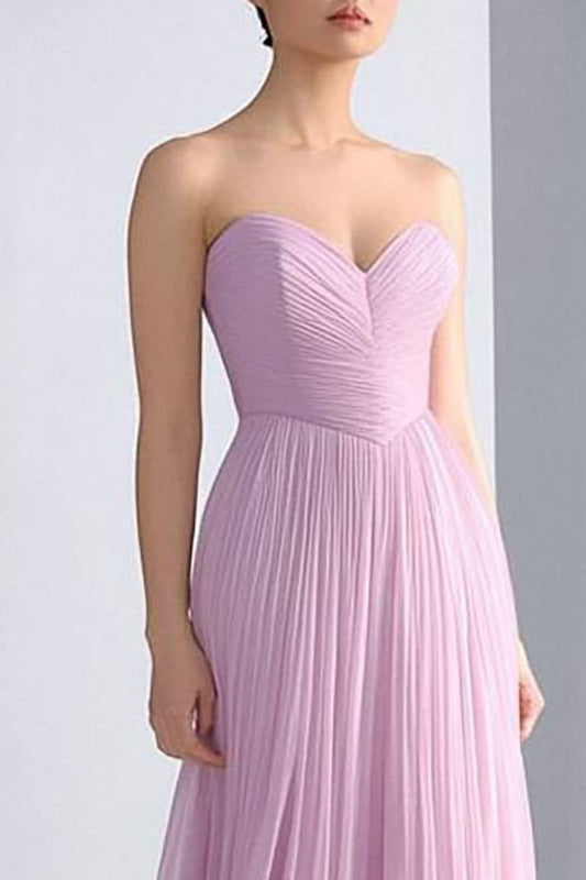 Formal Evening Dress Lilac Strapless Pleated Floor-Length Gown