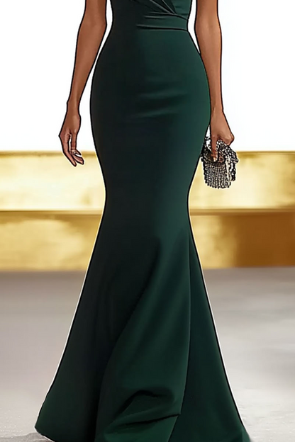 Formal Deep Green Dress V-Neck Flutter Sleeves Sheath Maxi Dress  Mother of the Bride Dress