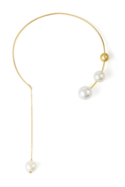 Geometric Round Bead Clavicle Chain Pearl Open Necklace