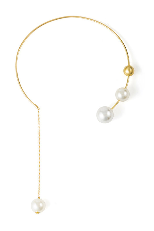 Geometric Round Bead Clavicle Chain Pearl Open Necklace