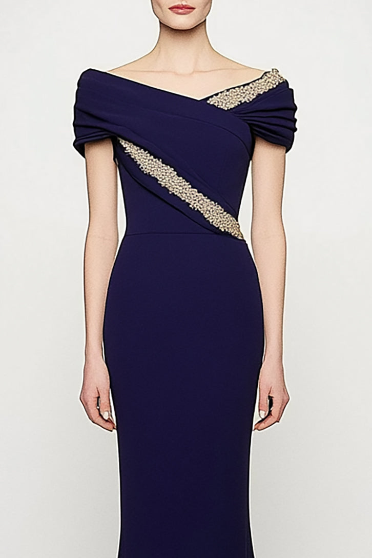 Elegant Wedding Dress Pleated Drop-Shoulder Mermaid Mother of the Bride Dress