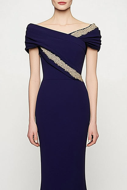 Elegant Wedding Dress Pleated Drop-Shoulder Mermaid Mother of the Bride Dress