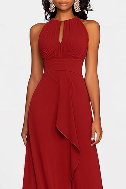 Evening Party Halter Dress Sleeveless Ruffle Draped Maxi Dress