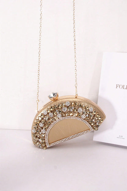 Fan-Shaped Rhinestone Crossbody Bag Alloy PU Shoulder Bag Clip Buckle Party Bag