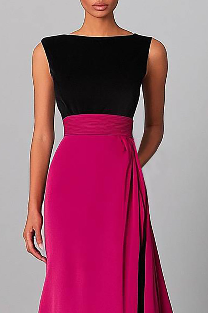 Formal Party Color-Block Dress Sleeveless Asymmetrical Round Neck Maxi Dress