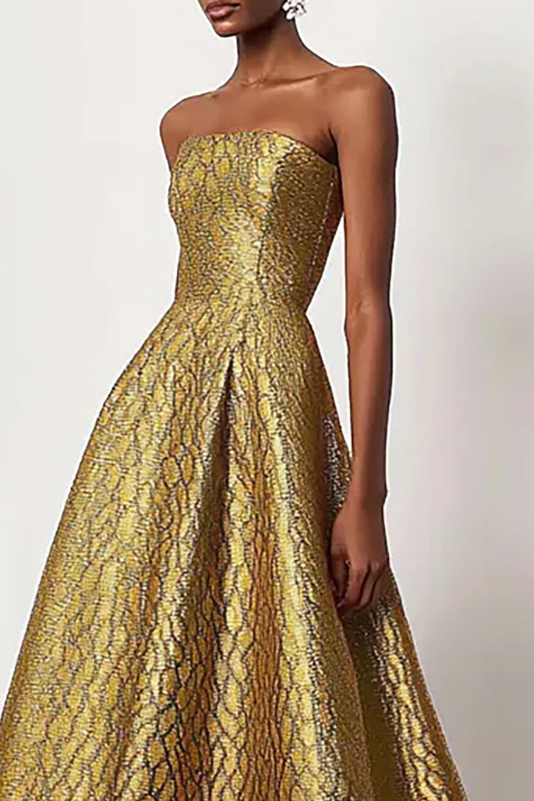 Evening Formal Gown Elegant Maxi Prom Dress Gold Ball Gown Dress