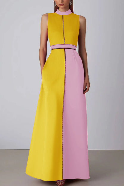 Elegant Pink Evening Formal H-Line Gown Ombre Crepe Black Trim Dress
