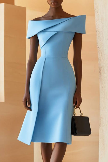 Elegant Semi-Formal Dress Off-Shoulder Layered Asymmetric Knee-Length Dress