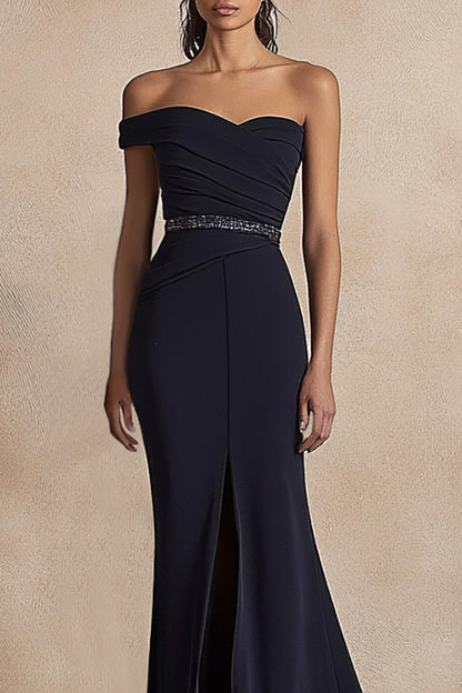 Formal Evening Dress Black One-Shoulder Slit Maxi Dress