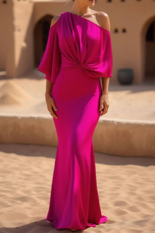 Formal Dress Rose Cold Shoulder Floor-Length Dress
