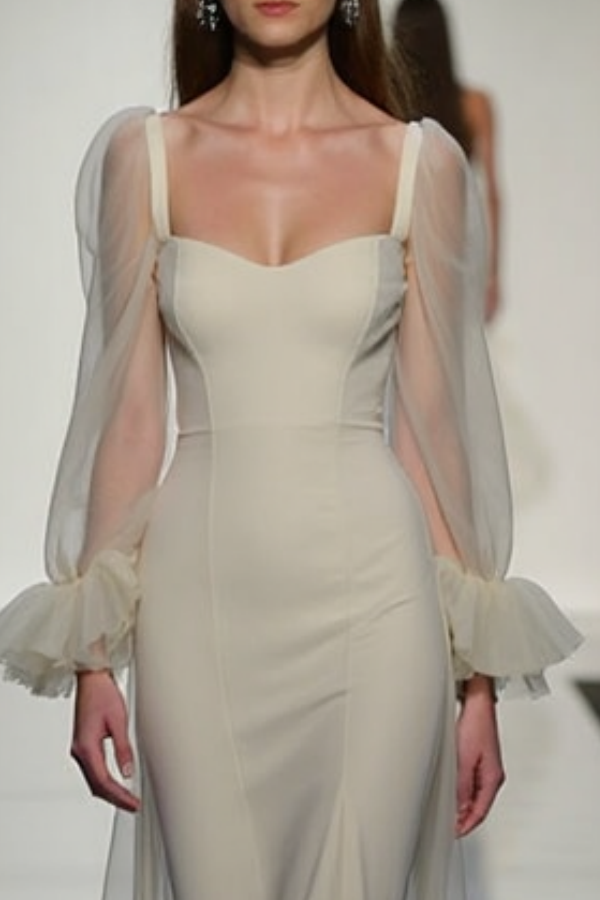 Evening Formal Dress Gray Sweetheart Neck Mesh Floor-Length Dress