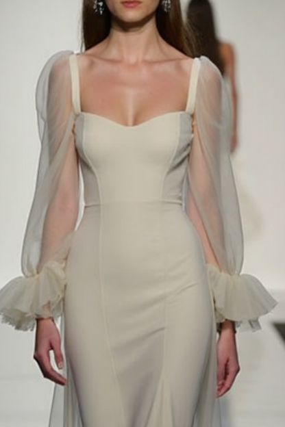 Evening Formal Dress Gray Sweetheart Neck Mesh Floor-Length Dress