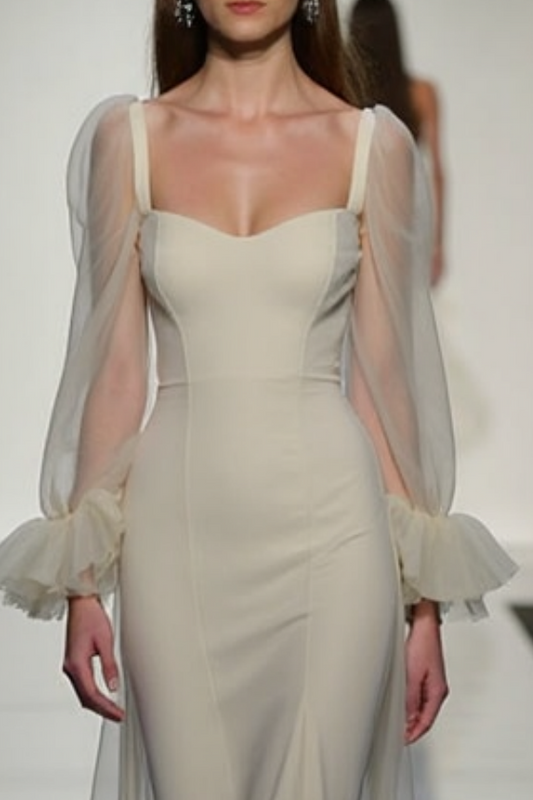 Evening Formal Dress Gray Sweetheart Neck Mesh Floor-Length Dress