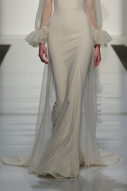 Evening Formal Dress Gray Sweetheart Neck Mesh Floor-Length Dress