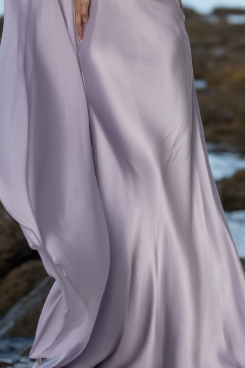 Formal Satin Dress Purple Cape Halter Neck Floor-Length Dress