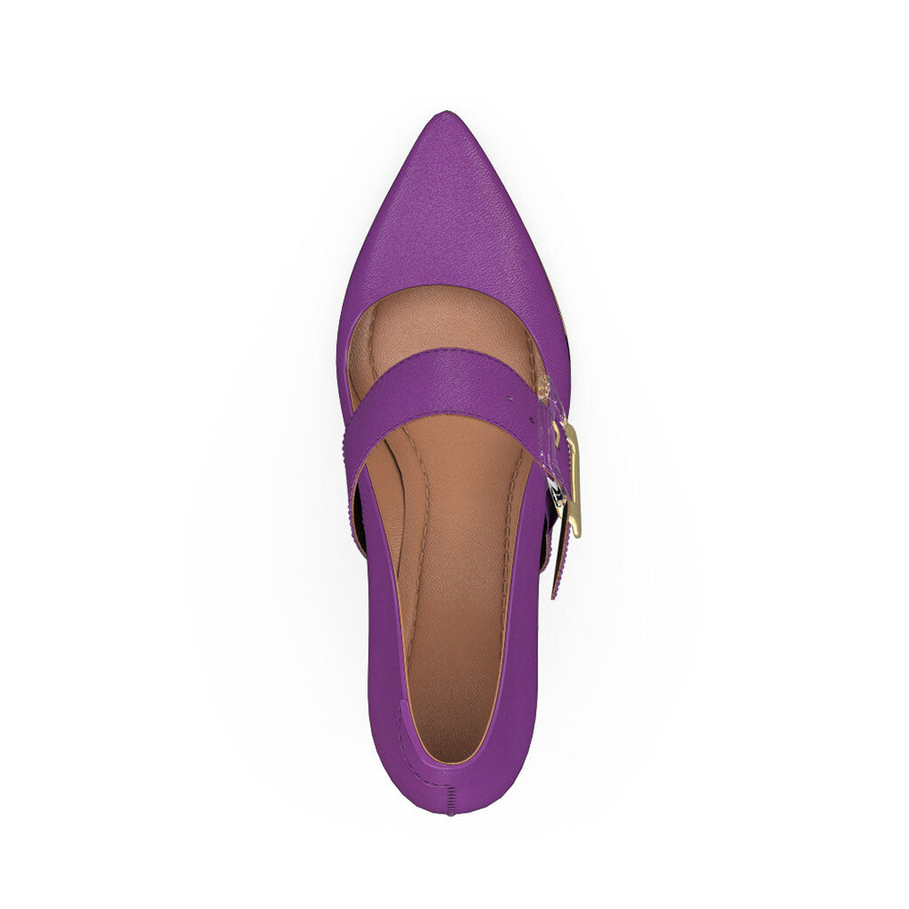 FSJ Purple Pointy Toe 3'' Block Heel Mary Jane Pumps with Buckle