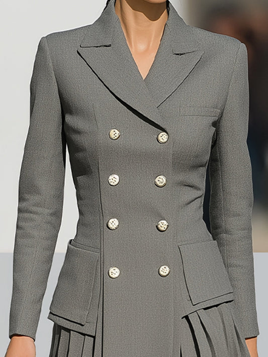 Elegant Double-Breasted Pleated Dress