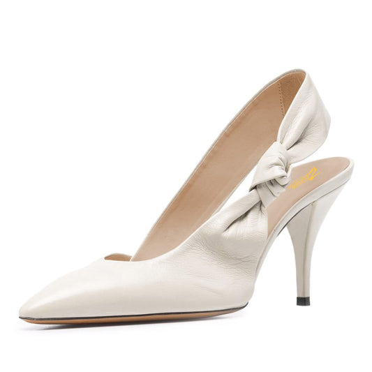 Beige Pointed Toe Mid Cone Heel Knot Slingback Pumps for Women