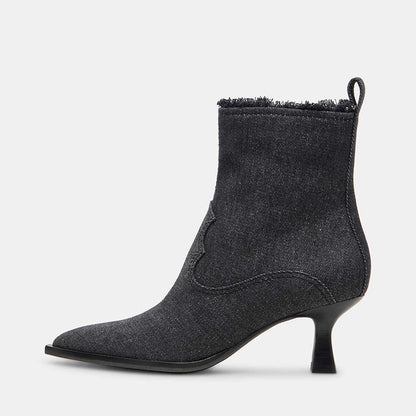 Denim Black Pointed Side-Zip Ankle Boots for Women