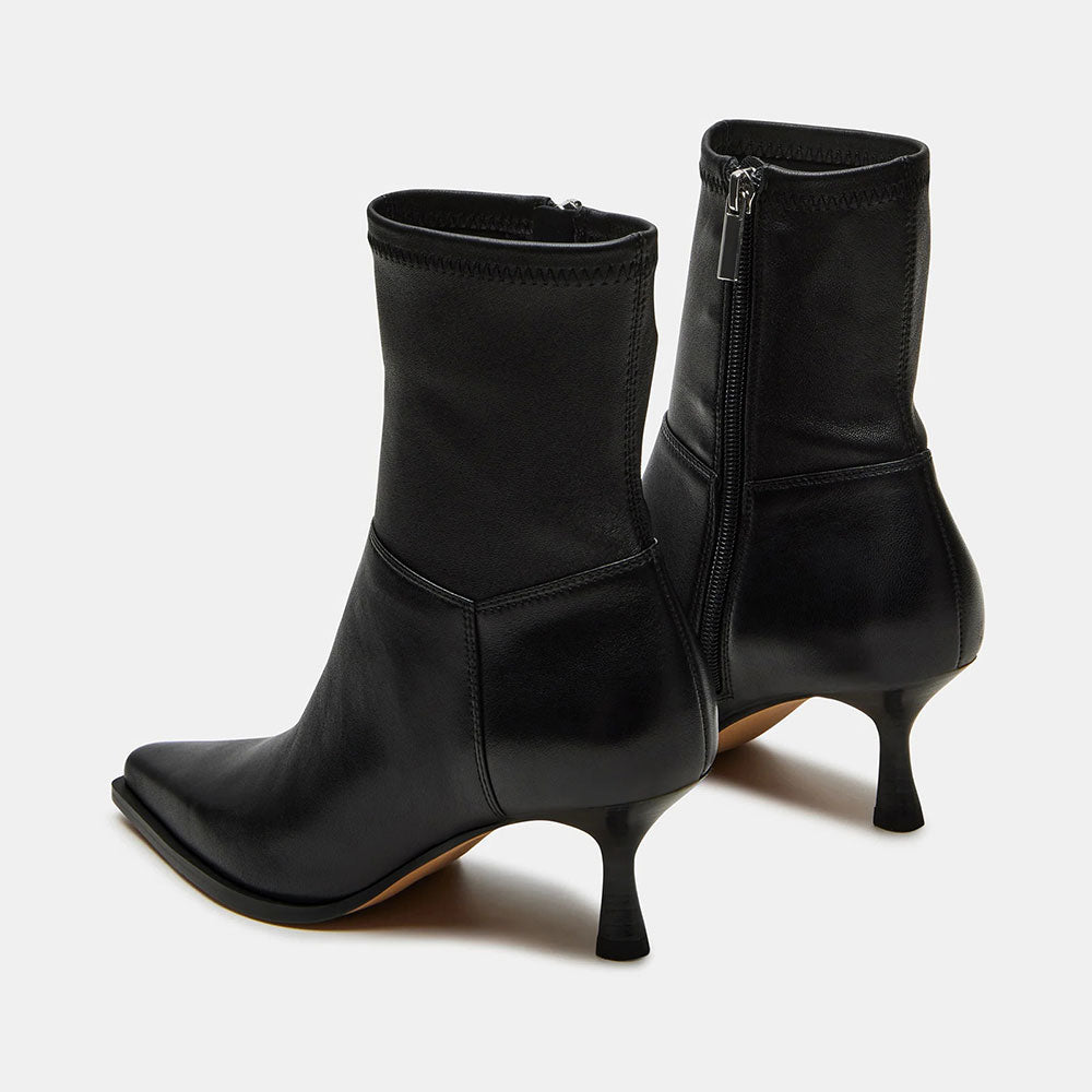 Elegant Black Pointed Toe Spool Heel Ankle Boots with Side Zipper