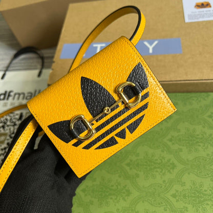 gg x Adidas Card Case With Horsebit Yellow For Women, Women&#8217;s Bags 4.2in/11cm gg‎ 702248 DJ24G 7673