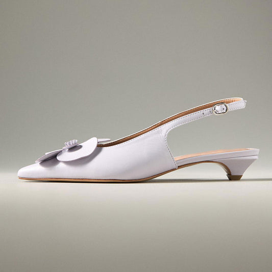 Elegant Flower Low Cone Heel Light Purple Slingback Pumps for Women