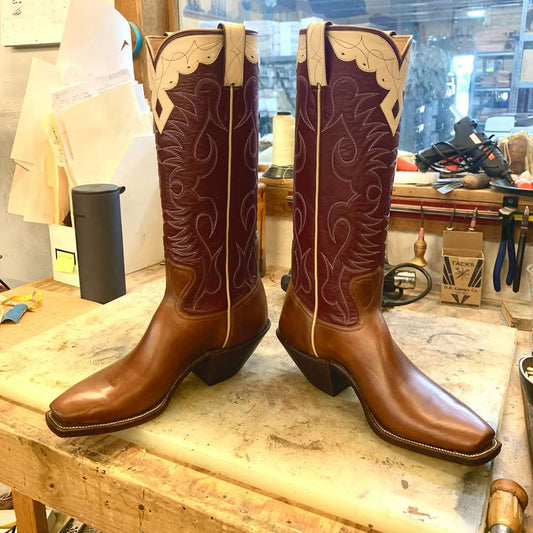 Embroidered Mid-Calf Square Toe Brown Cowgirl Boots for Women