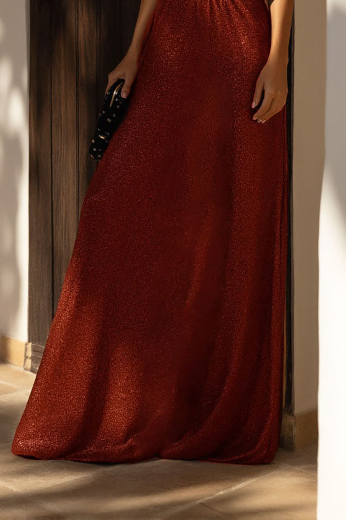 Formal Evening Halter Dress Red Floor-Length Gown