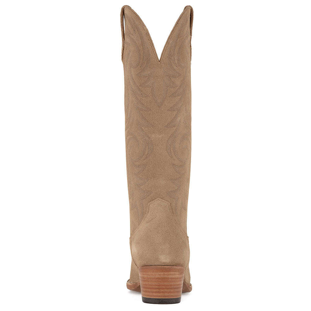 Faux Suede Snip Toe Embroidered Knee-High Tan Cowboy Boots for Women