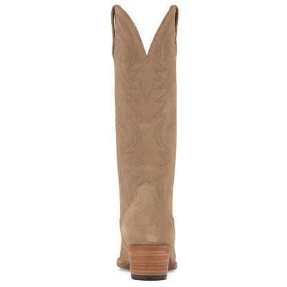 Faux Suede Snip Toe Embroidered Knee-High Tan Cowboy Boots for Women