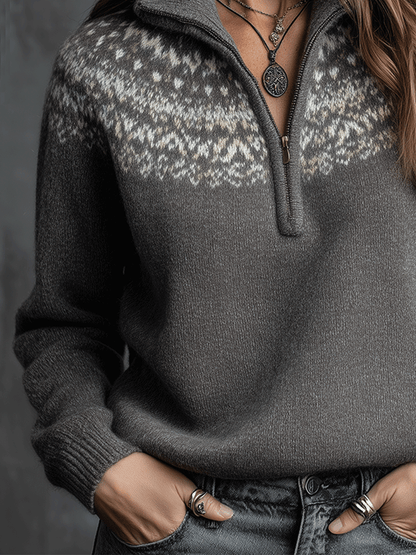 Fair Isle Knit Quarter Zip Sweater