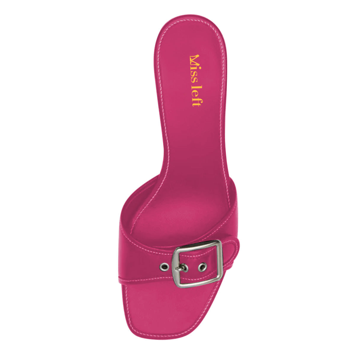 Fuchsia Square Toe Kitten Heel Buckle Mule Shoes for Women