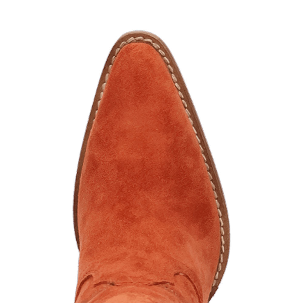 Faux Suede Pointed Toe Chunky Heel Orange Western Boots for Women